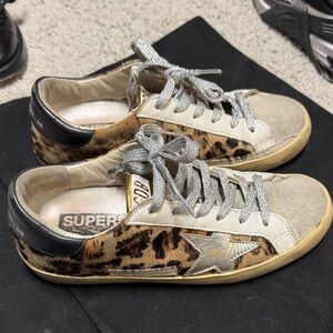 Golden Goose Leopard Print Sneakers with Silver Laces